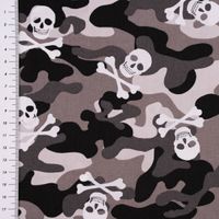 Baumwollstoff Popeline Camouflage Totenköpfe grau 1.44m Breite