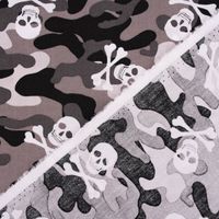 Baumwollstoff Popeline Camouflage Totenköpfe grau 1.44m Breite