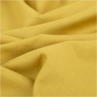 Canvas Baumwollstoff Waterproof wasserabweisende Ausrüstung uni curry-gelb 1,40m Breite Nahaufnahme eines senfgelben Stoffes mit feiner Webstruktur und weichem Fall.