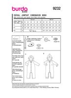 85234-Burda-Schnittmuster-9232-Kinder-Overall-9232-back-envelope-EU.jpg Rückseite Burda Schnittmuster mit Umrechnungstabelle, Inhaltsbeschreibung und benötigtes Material
