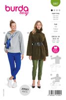 Burda schnittmuster 2 frauen mit pullis in verschiedenen Designs in grau und dunkelgrün