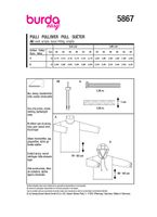 85239-Burda-Schnittmuster-5867-Damen-Pulli-5867-back-envelope-EU.jpg Rückseite burda schnittmuster mit Größen-Umrechnungstabelle, Inhaltsbeschreibung und benötigtes Material