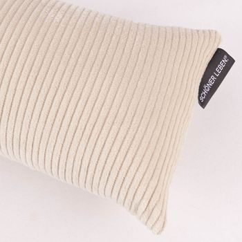 Zugluftstopper aus Cord in Beige, rechtes Ende mit Tag und unterer Naht , Länge 80cm