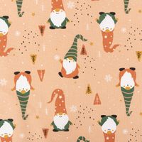 Weihnachtsstoff Baumwollstoff Webware Gnome Weihnachtswichtel lachsrosa 1,47m Breite