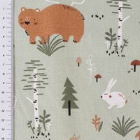 Kinderstoff Baumwollstoff Webware Canada Bär Elch Eule Hase Eichhörnchen Baum mintgrün 1,47m Breite