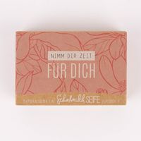 Schafmilchseife in Geschenkverpackung aus Papier mit Blütenmuster "Nimm dir Zeit für dich"