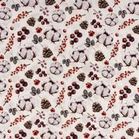 Baumwollstoff Popeline Digitaldruck Herbst Winter Pflanzen weiß rot 1,50m Breite