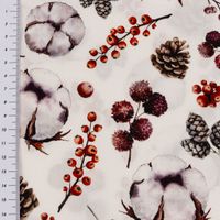 Baumwollstoff Popeline Digitaldruck Herbst Winter Pflanzen weiß rot 1,50m Breite