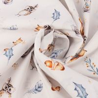 Baumwollstoff Popeline Kinder Digitaldruck Eule Hase Fuchs weiß 1,50m Breite