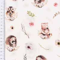 Baumwollstoff Popeline Kinder Digitaldruck Bär Eule Igel mit Tierkindern weiß rosa braun 1,50m Breite
