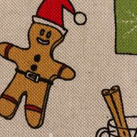 Weihnachtsstoff Dekostoff Halbpanama Leinenlook Christmas Doodle Weihnachtsmotive natur rot grün 1,40m Breite