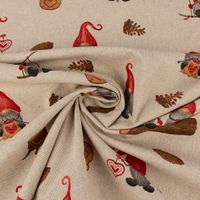 Weihnachtsstoff Dekostoff Halbpanama Leinenlook Tomte Weihnachtswichtel natur rot braun 1,40m Breite