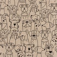 Dekostoff Kinderstoff Halbpanama Leinenlook Dog Cartoon Line Hunde natur schwarz 1,40m Breite
