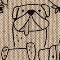 Dekostoff Kinderstoff Halbpanama Leinenlook Dog Cartoon Line Hunde natur schwarz 1,40m Breite