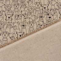 Dekostoff Kinderstoff Halbpanama Leinenlook Dog Cartoon Line Hunde natur schwarz 1,40m Breite