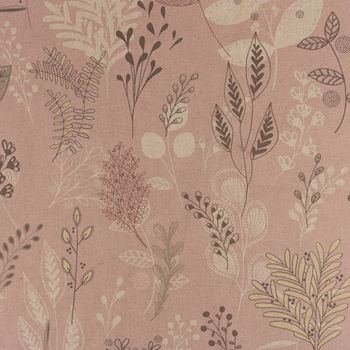 Dekostoff Halbpanama Leinenlook Soft Calming Leaves Blätter Gräser rosa 1,40m Breite