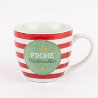 große tasse mit Motiv Frohe Weihnachten streifen rot henkel rechts