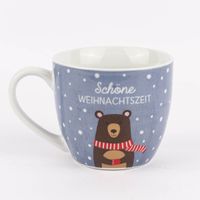 große tasse mit Motiv schöne Weihnachtszeit Schnee Bär blau henkel links
