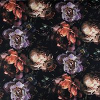 Dekostoff Baumwollstoff Halbpanama Digitaldruck Peony Handpainted Art Pfingstrosen schwarz flieder rosa 1,40m Breite