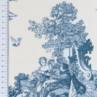Dekostoff Halbpanama Classic Shepherd Scene Toile de Jouy ecru blau 1,40m Breite