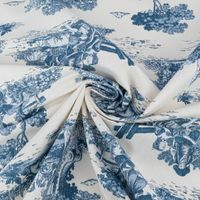 Dekostoff Halbpanama Classic Shepherd Scene Toile de Jouy ecru blau 1,40m Breite