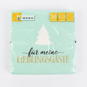 Mintgrüne Papierserviette mit Weihnachtsmotiv und Aufschrift "Für meine Lieblingsgäste"