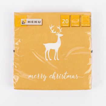 gelbe Serviette mit Hirschmotiv und Aufschrift "Merry Christmas"