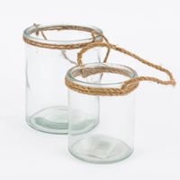 Windlicht mit Jutehenkel aus Glas in zwei verschiedenen Größen