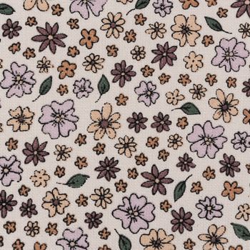 Dekostoff Halbpanama Sweet Flower Sprinkles Allover Blüten beige lila 1,40m Breite
