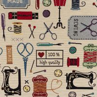 Gobelin Premium Dekostoff Vintage Sewing Atelier Nähatelier beige bunt 1,4m Br