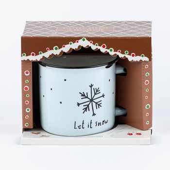 Weihnachtstasse Vintage mit Schriftzug "Let it snow" in weihnachtlicher Produktverpackung