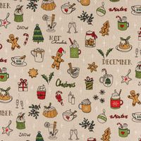 Dekostoff Weihnachten Christmas Doodle natur bunt