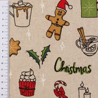 Dekostoff Weihnachten Christmas Doodle natur bunt mit Maßband