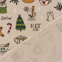 Dekostoff Weihnachten Christmas Doodle natur bunt Vorder- und Rückseite