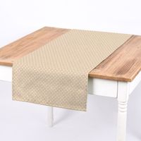 Tischläufer Leinenlook Basic Dot Pünktchen natur weiß auf Holztisch