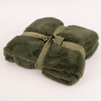 86014-Kuscheldecke-zweilagig-aus-Polyesterpluesch-einfarbig-khaki-gruen-130x160cm-KW40-2023-6787.jpg khakigrüne Plüschdecke zusammengefaltet und mit Schleife zusammengebunden