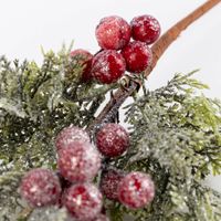 Detailaufnahme Kunstzweig mit Beeren glitzernd Kunststoff grün rot silberfarbig