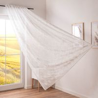 Raumhoher Gardinenstoff Karma mit hochwertiger Rautenstickerei in Leinenoptik von Rasch Textil 