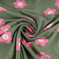 French Terry Sommersweat BIG FLOWERS Blumen altgrün pink 1,5m Breite