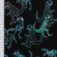 Sweatstoff Jogging Digitaldruck Dinosaurier schwarz blau 1,45m Breite