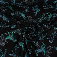 Sweatstoff Jogging Digitaldruck Dinosaurier schwarz blau 1,45m Breite