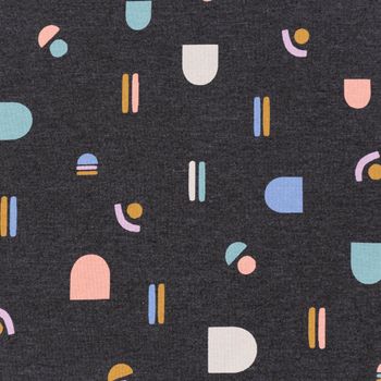 Jersey Baumwolljersey Melange ABSTRACT geometrische Formen anthrazit pastell 1,45m Breite
