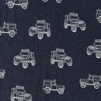 Jersey Stoff Melange Cars Monstertrucks dunkelblau meliert 1,48m Breite