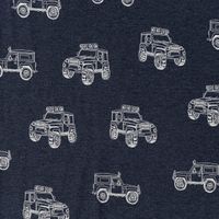 Jersey Stoff Melange Cars Monstertrucks dunkelblau meliert 1,48m Breite