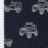 Jersey Stoff Melange Cars Monstertrucks dunkelblau meliert 1,48m Breite