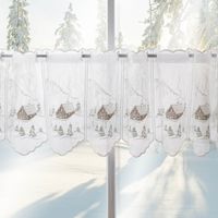 Scheibengardine Stickerei Leinenoptik nähfrei Winterhaus wollweiß 30cm Höhe