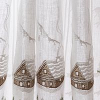 Scheibengardine Stickerei Leinenoptik nähfrei Winterhaus wollweiß 30cm Höhe