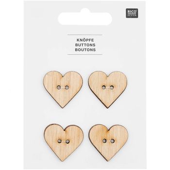 Rico Design Holzknöpfe Herz 2-Loch natur 2,5x2,5cm 4 Stück