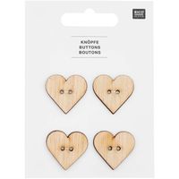 Rico Design Holzknöpfe Herz 2-Loch natur 2,5x2,5cm 4 Stück