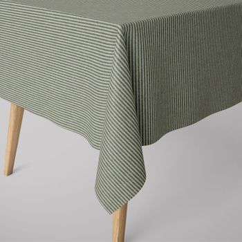 Tischdecke gestreift beige-grün auf auf Tisch ausgelegt Anschnitt Ecke vorne 80x80